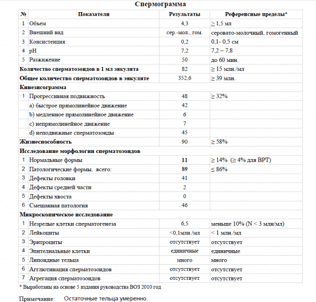 Образец результата спермограммы